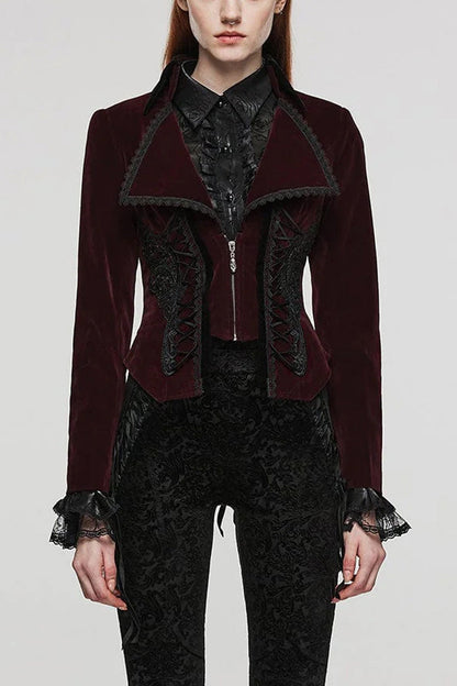 Women's Large Lapel Collar Long Sleeves Slim Tuxedo Gothic Coat 2 Colors