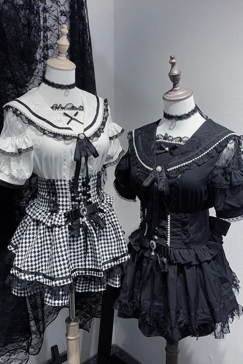 Sailor Collar Ruffle Bowknot Lace Jirai Kei Japanese Blouse 2 Colors