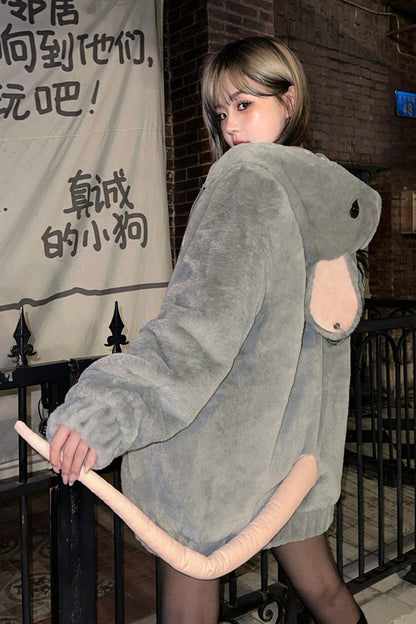 Grey Mouse Ears and Tail Long Sleeves Punk Jirai Kei Japanese Plush Coat