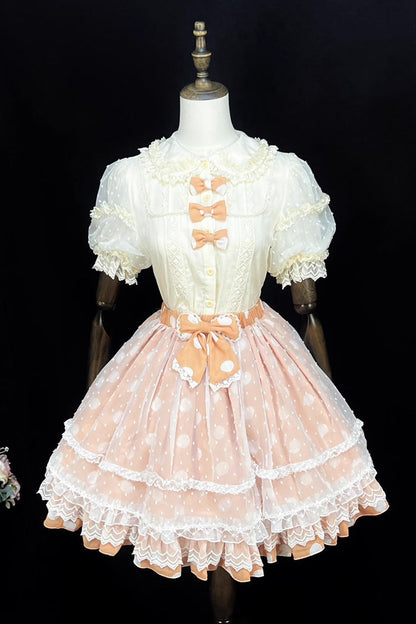 [Wave Candy] Triple-Layered Print Ruffle Bowknot Sweet Lolita Skirt 3 Colors