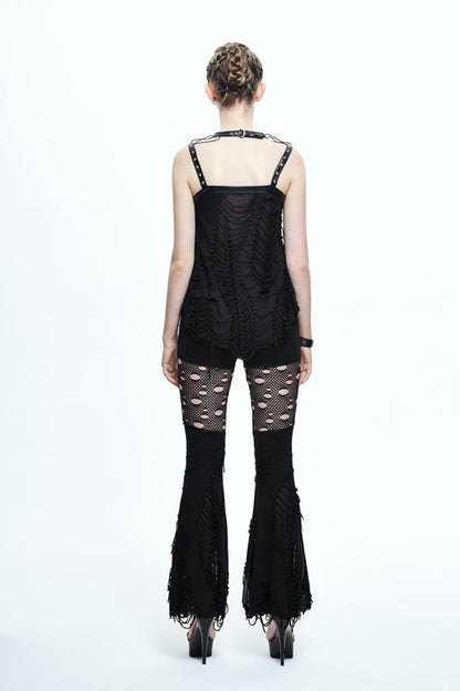Black Punk Sexy Broken Holes Slim Fit Flared Womens Pants
