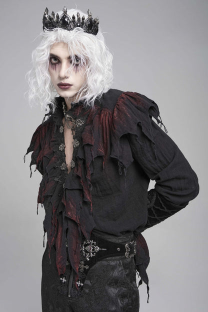 Black/Red Stand Collar Long Sleeves Ruffled Men's Gothic Plunging Shirt