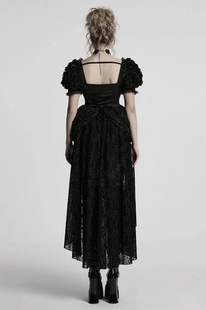 Black Square Collar Short Puff Sleeves Multi-Layered Women's Gothic Lolita High/Low Prom Dress