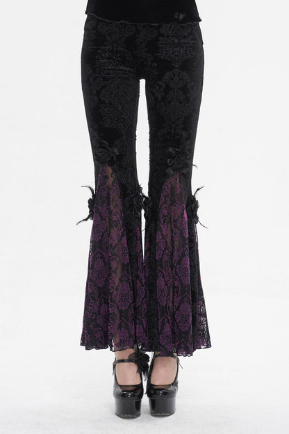Black/Purple Printed Lace Embroidered Women's Gothic Flared Pants
