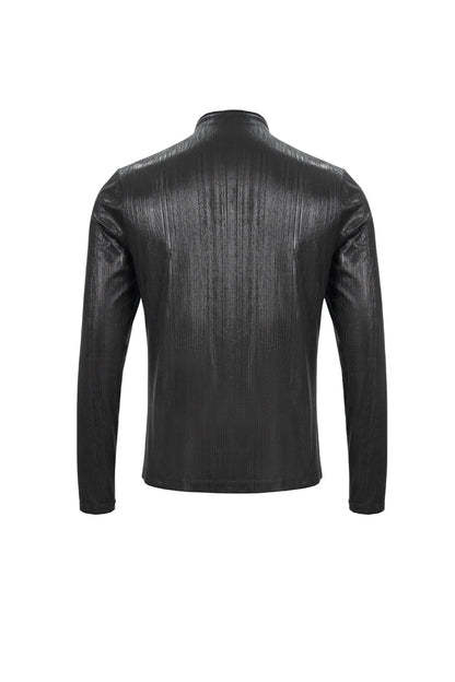 Black Zipper Neckline Long Sleeves Slim Mens Steampunk Top