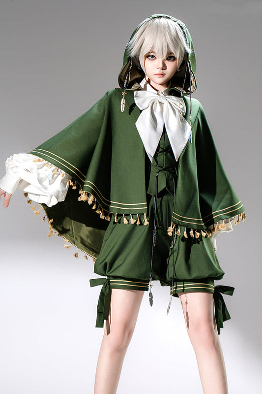Green [Rabbit Feather] Rabbit Ears Hooded Sweet Prince Handsome Ouji Lolita Cloak Coat