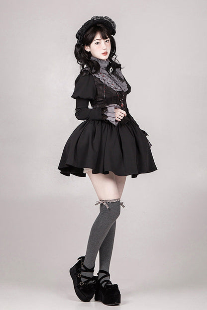 Black [Old Testament] Short Sleeves Ruffle Embroidery Bowknot Lace-Up Gothic Lolita Dress 2 Versions