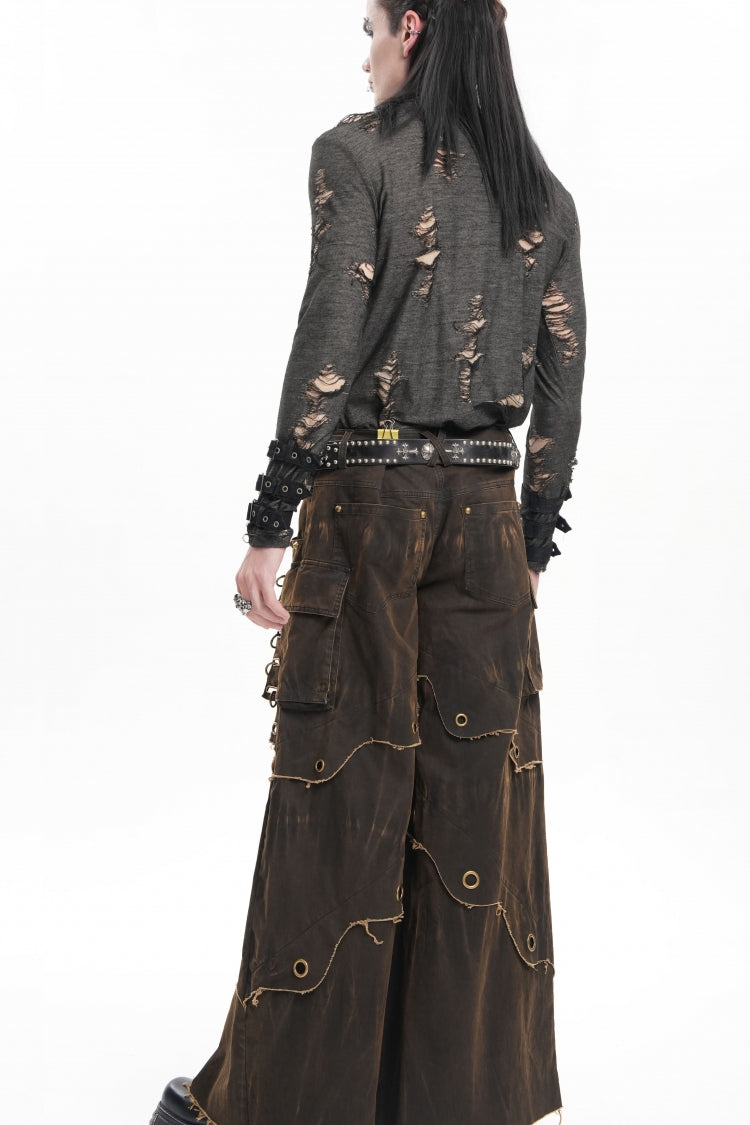 Coffee Eyelet Men's Gothic Pants Pocket Trousers