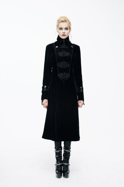 Black Retro Stand Collar Stage Costume Women's Gothic Coat