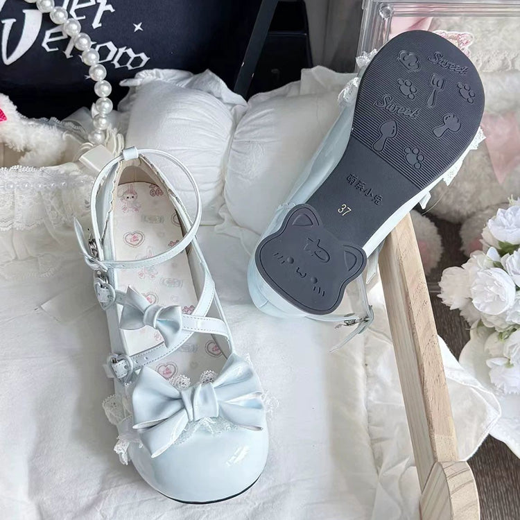 Bowknot Cross Bandage Kitten Shaped Special Heel Mid-Heel Shoes 5 Colors