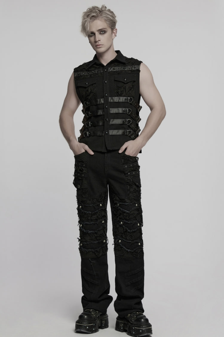 Black Ripped Men's Punk Straight Pants