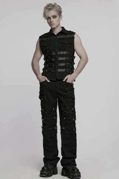 Black Ripped Men's Punk Straight Pants