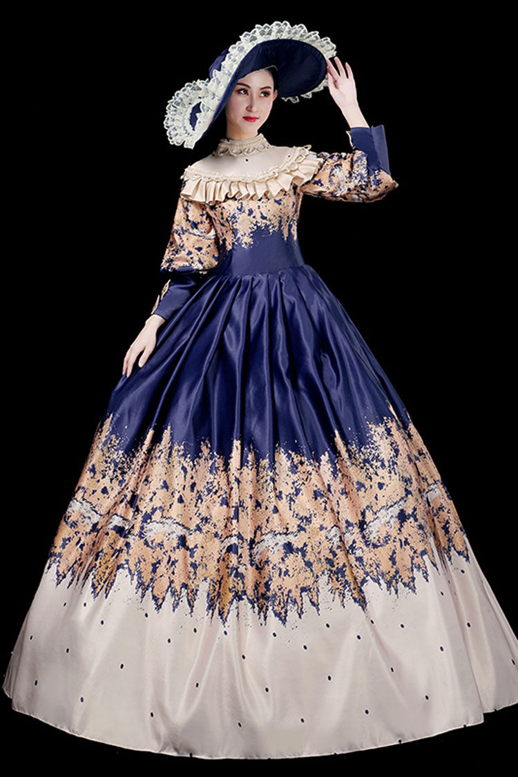 Blue Court Style High Waisted Half Sleeves Victorian Lolita Prom Dress