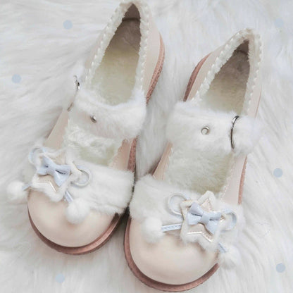 Star Bunny Ears Bowknot Furry Sweet Lolita Shoes 5 Colors