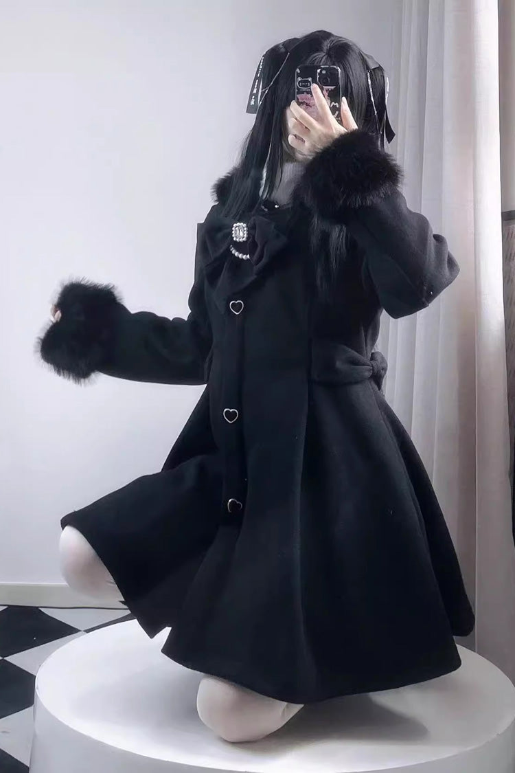 Plush Lop Rabbit Long Sleeves Hooded Detachable Sweet Jirai Kei Lolita Coat 2 Colors
