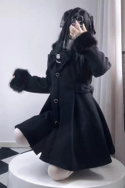 Plush Lop Rabbit Long Sleeves Hooded Detachable Sweet Jirai Kei Lolita Coat 2 Colors