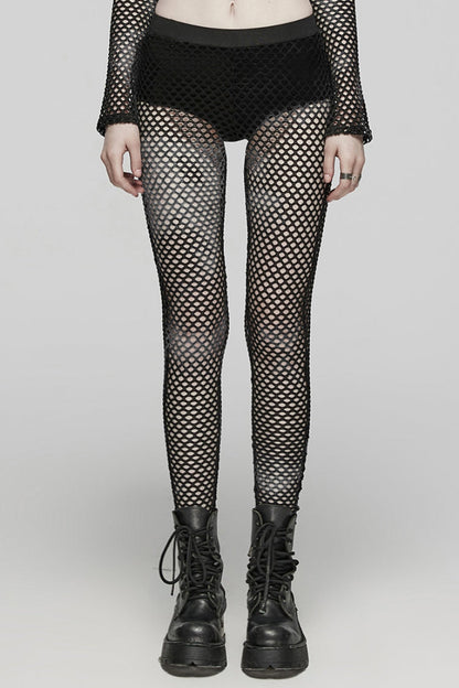 Tie-dyed Print Stitching Sheer Mesh Women's Steampunk Leggings 3 Colors