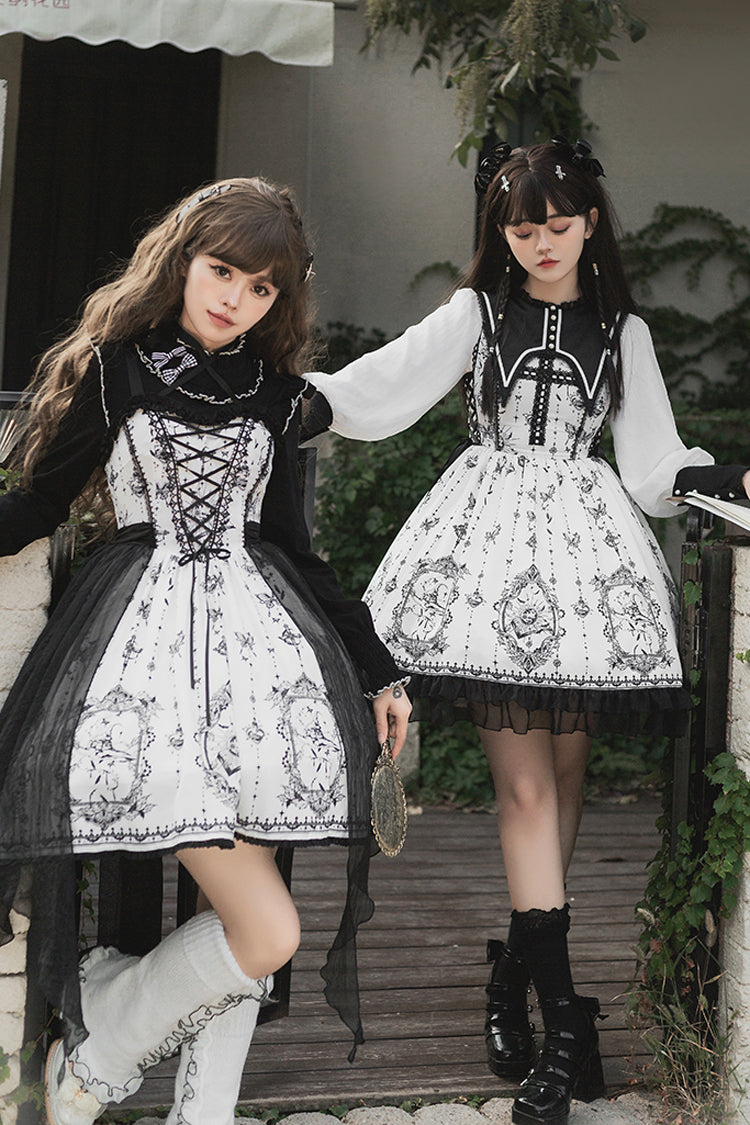 Black/White Sleeveless Butterfly Magic Print Gothic Lolita JSK Dress