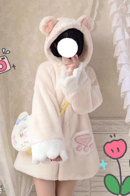 [Sleepy Bear] Long Sleeves Plush Thickened Hooded Sweet Lolita Coat 2 Colors