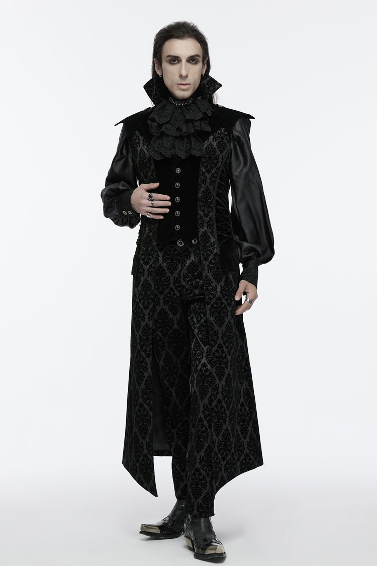 Black Sleeveless Floral Print Lace-Up Men's Gothic Waistcoat
