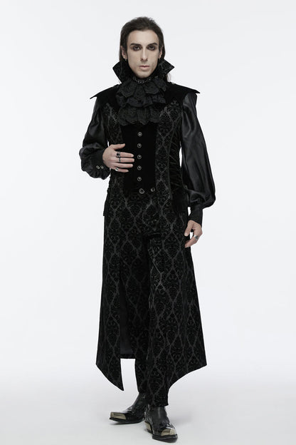 Black Sleeveless Floral Print Lace-Up Men's Gothic Waistcoat