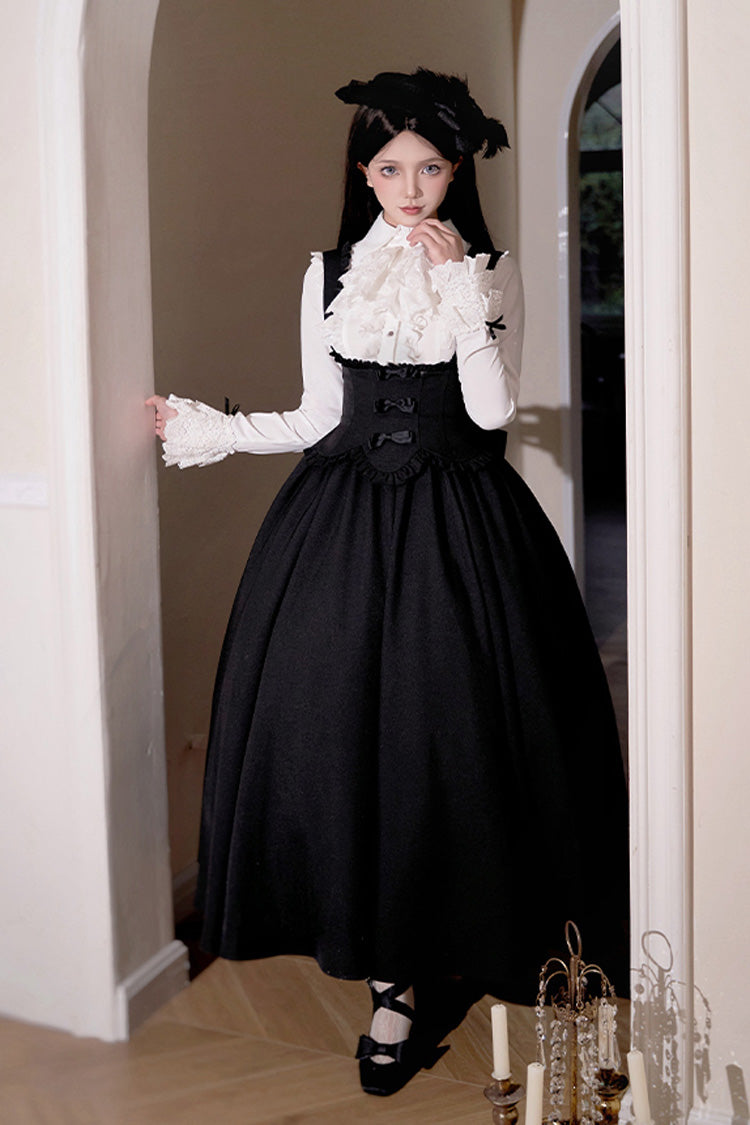 Black [Silent Words] Ruffle Bowknot Classic Lolita Jsk Push-Up Dress