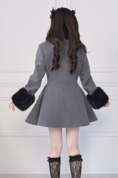 Grey Double-Breasted Long Sleeves Bowknot Japanese Sweet Lolita Coat