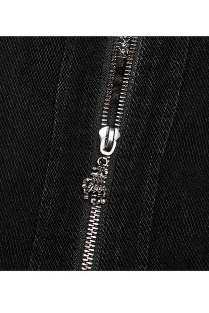 Black Punk Apocalyptic Stand Collar Twill Metal Skull Zip Men's Vest