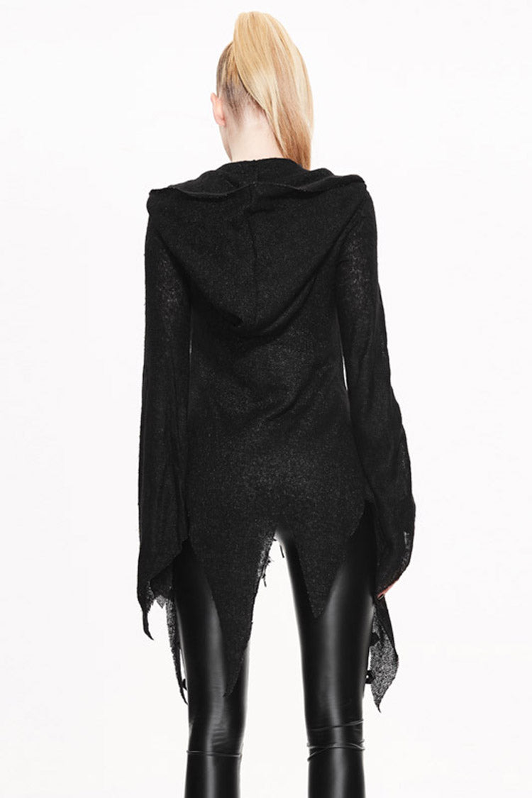 Black Vintage Hooded With Leather Details Women's Punk Jackets