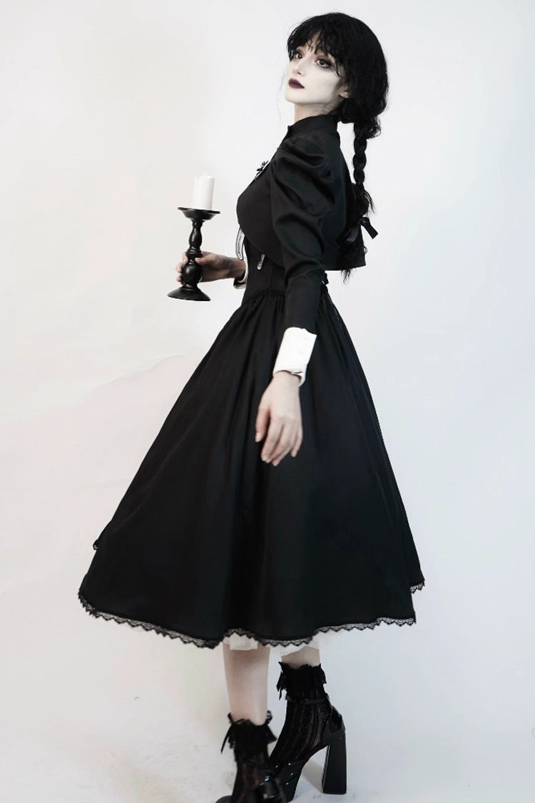 Black [Demon’s Eye] Sleeveless Ruffled Bow Gothic Lolita Dress Long Version