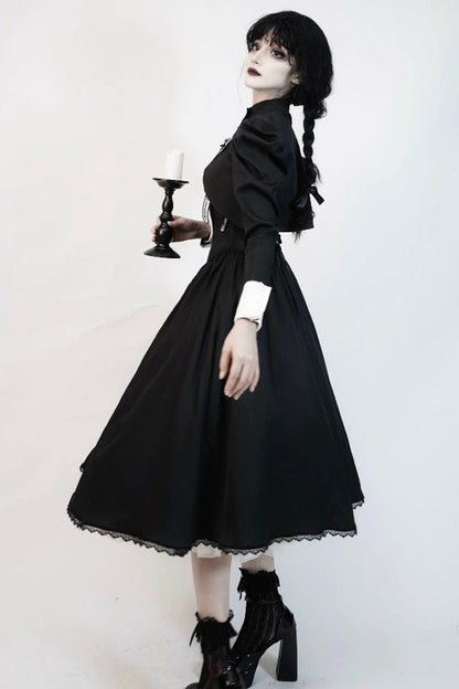 Black [Demon’s Eye] Sleeveless Ruffled Bow Gothic Lolita Dress Long Version