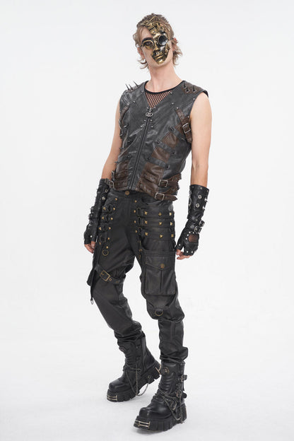 Black Studded Faux Leather Men's Punk Vest