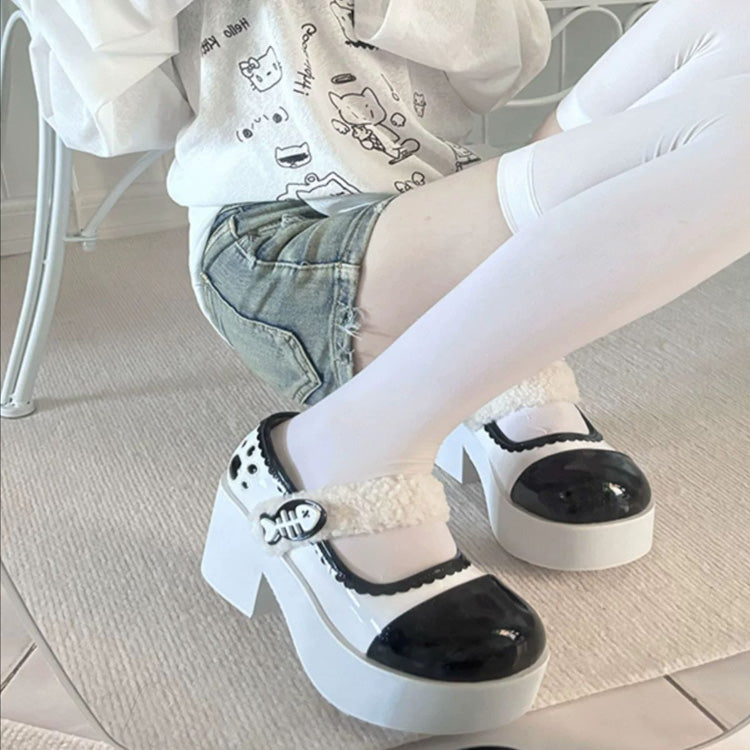 Fishbone-Style Single-Strap Buckle Sweet Lolita Platform Shoes