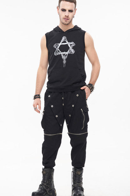 Black Punk Multi Pocket Skull Claw Metal Chain Decorative Zipper Wear More Men's Long Pants