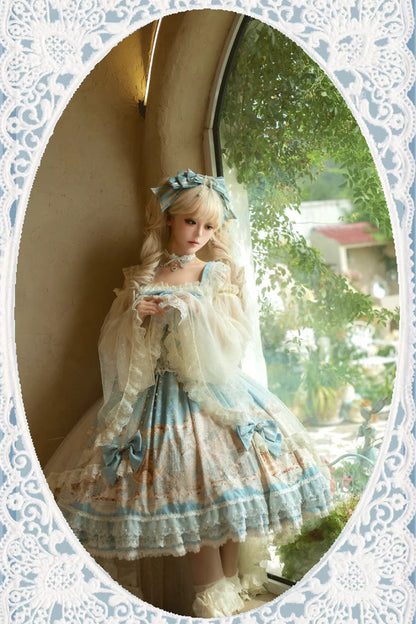 Blue [Unicorn] Print Sleeveless Multi-Layered Embroidery Bowknot Lace Sweet Lolita Jsk Dress