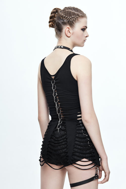 Black Sexy Halter Centipede Back Hollow Out Womens Punk T-shirt