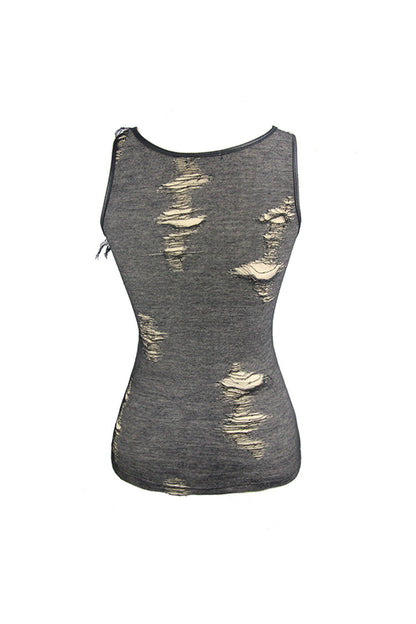 Black/Apricot Chest Lace Up Sleeveless Tight Women's Punk Vest