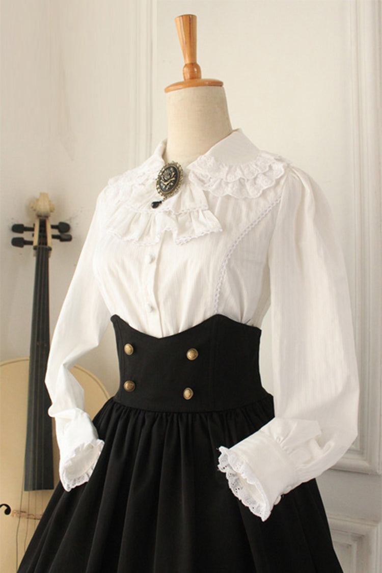 Black Vintage College Style High Waisted Fishbone Gothic Lolita Skirt Dress