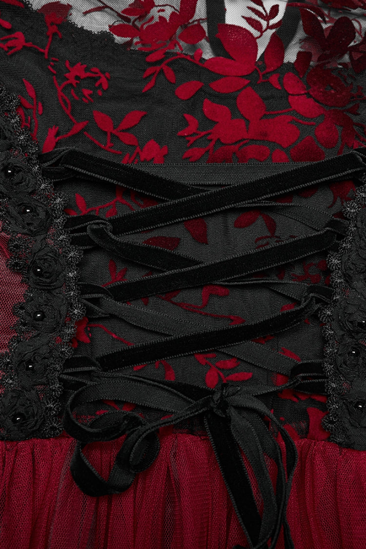 Black/Red Stand Collar Sleeveless Printed Hanayome Lace Lace-Up Women's Gothic Elegant Dress Wedding Dress