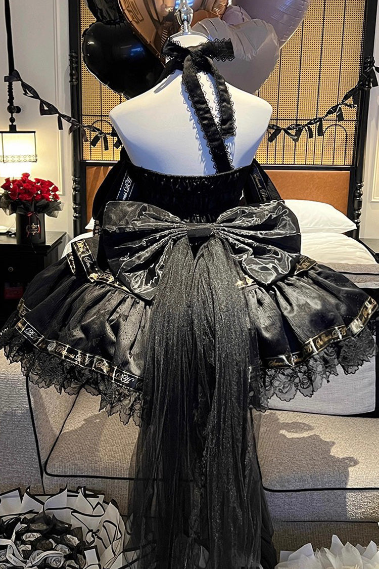 Black [Young Lady] Halterneck Sleeveless Multi-Layered Ruffle Bowknot Elegant Princess Gothic Lolita Dress