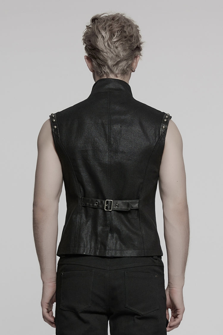Black Stand Collar Stitching Mesh Men's Punk Vest