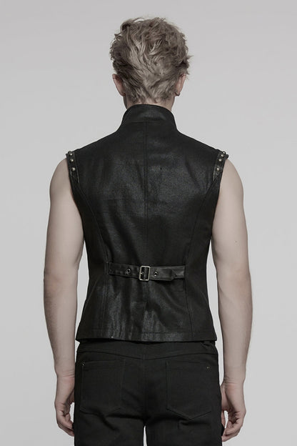 Black Stand Collar Stitching Mesh Men's Punk Vest