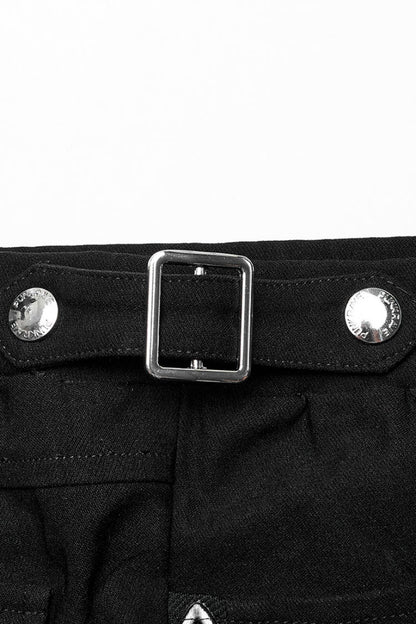 Black Slim Silver Chain Metal Rivets Women's Steampunk Military Leggings