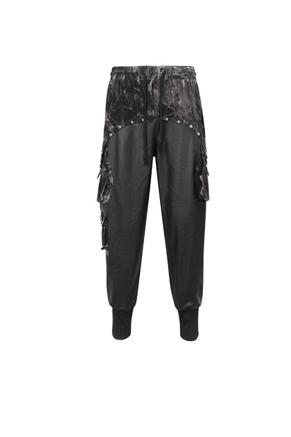 Black Tie Dyed Splice Hand Painted Waist Drawstring Men's Gothic Pants