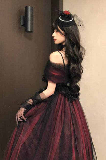 Black/Red [Sanglin’s Tribute] Off Shoulder Ruffled Gothic Lolita Dress