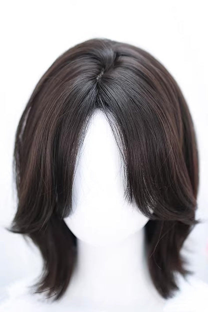 Black Tea Brown Shoulder Length Sweet Lolita Wig with Curtain Bangs