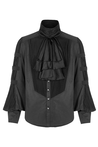 Black Stripes Long Sleeves Print Mens Gothic Blouse With Necktie