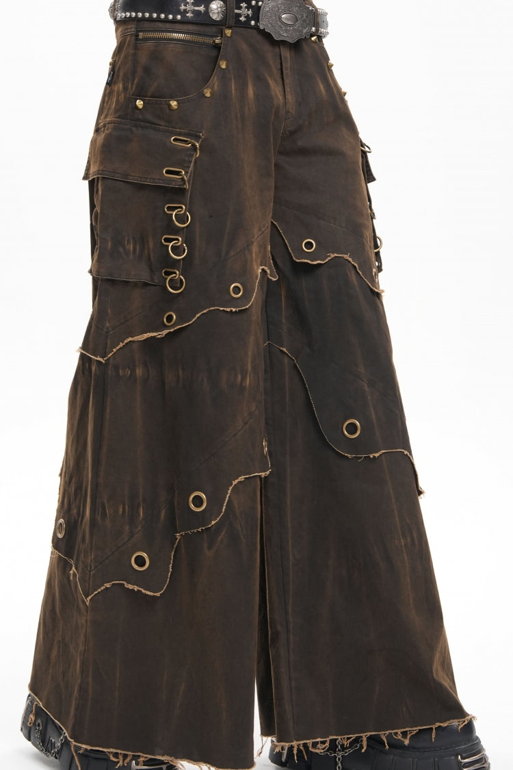 Coffee Eyelet Men's Gothic Pants Pocket Trousers