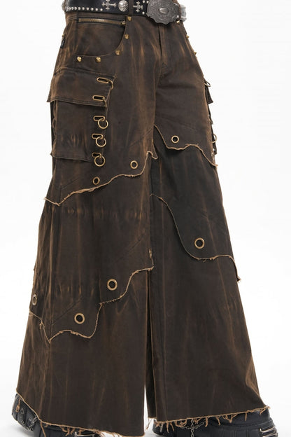 Coffee Eyelet Men's Gothic Pants Pocket Trousers