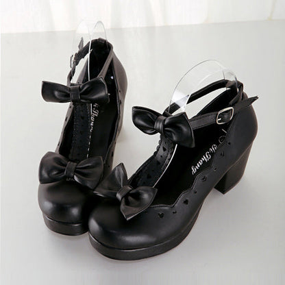 Bowknot Heart-shaped Hollow Out Lolita High Heel Shoes
